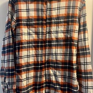 Men's Plaid Shirt - Orange, Black, White